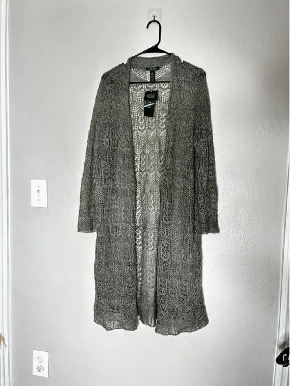 NWT Lauren Ralph Lauren Long Duster Cardigan 1X Gray Open Knit Whimsigoth Boho